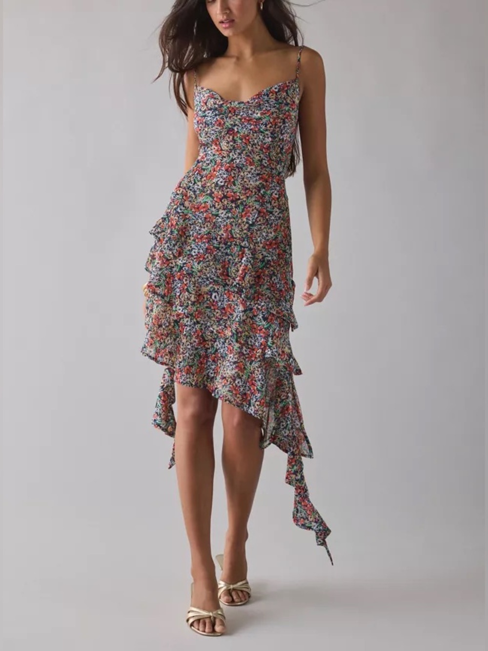 AFRM Floral Ruffle Slip Dress in Multicolor
